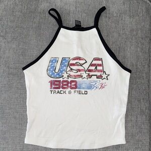 Forever 21 White and Black USA 1988 Tank Top